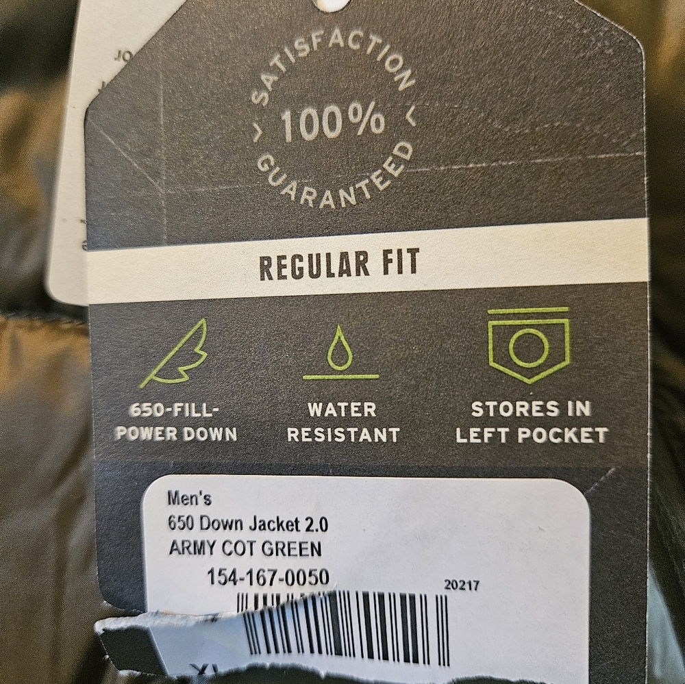 NEW Men's REI Coop Army Green 650 Down Puffer Jacket XL Regular fit - Picture 7 of 16
